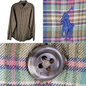 Ralph Lauren Polo Men's Green Red Pony Plaid Button Down Oxford Shirt Sz Large L